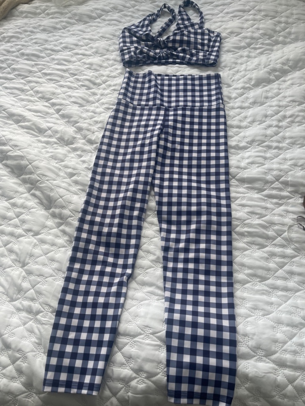 High-Rise Navy Gingham Leggings for Women